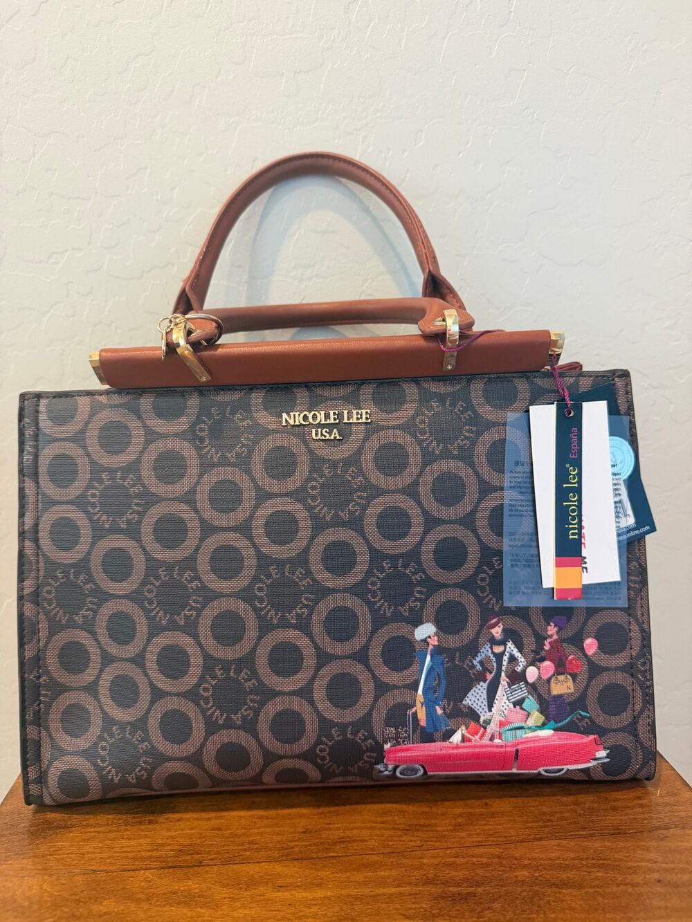 Nicole Lee Small World SW16301 Brown Satchel Crossbody Handbag NWT